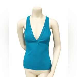 GUESS Los Angeles Teal Ribbed Racerback Tank Top Size M